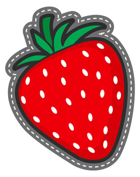 Red strawberry sewing label. Colorful textile patch