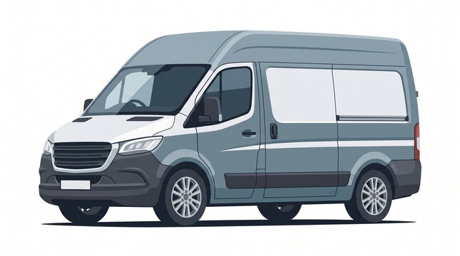 Grey delivery van side view isolated on white background, vector illustration
