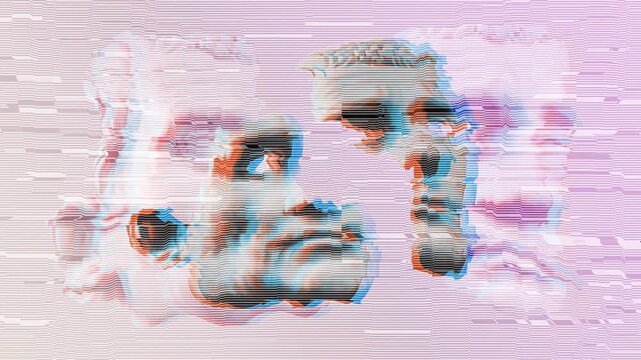 Modern creative concept with ancient statue. GIF with antique sculpture of human face. Funky art.