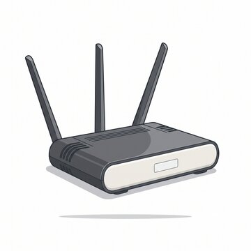 Vector illustration of a modern wireless internet router with three antennas isolated on white background