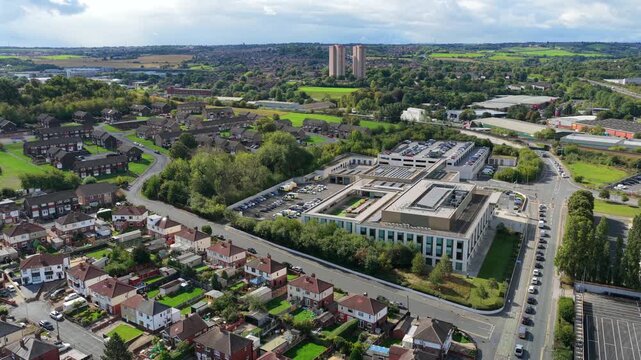 Aerial View of  Beeston Neighbourhood Leeds UK  featuring Elland Road Police Station. 