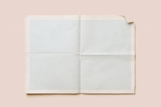 Newspaper mockup with blank front pages on a warm beige surface, featuring a curled corner and soft creases for press and publishing designs