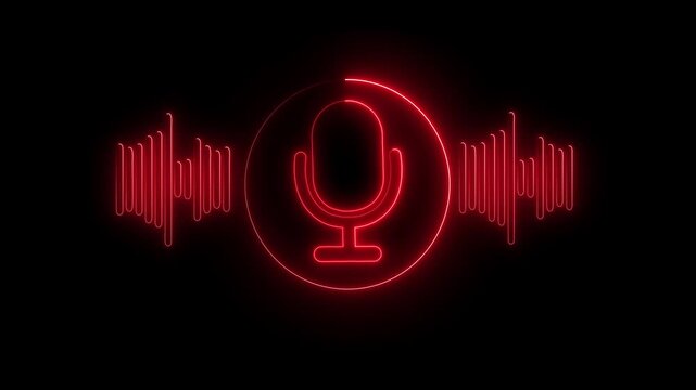 neon rad voice recording and podcast mic microphone button icon. audio microphone icon on a transparent background