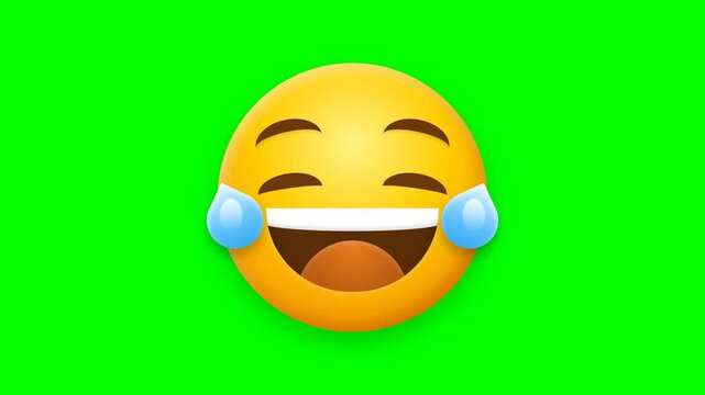 Laughing Emoji Face with Tears on Green Screen Background