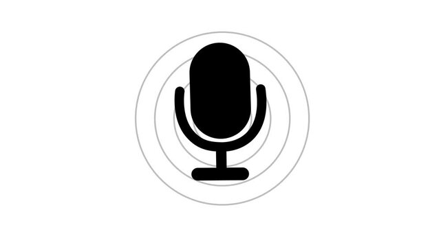 glow black Voice recording podcast mic microphone button icon on a transparent background . Radio waves podcast Audio microphone animation icon