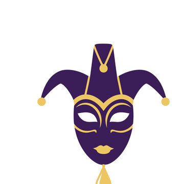 Jester mask with purple and gold colors