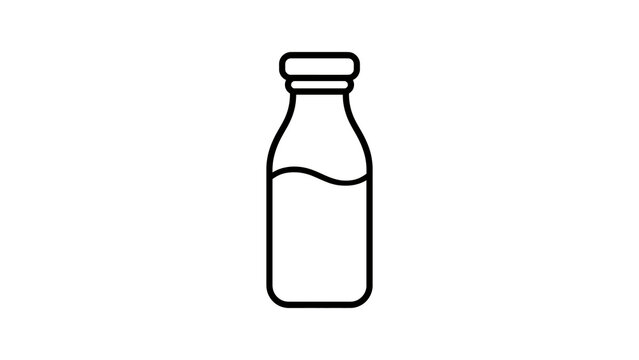 Glass milk bottle icon with black outline for dairy food and beverage.