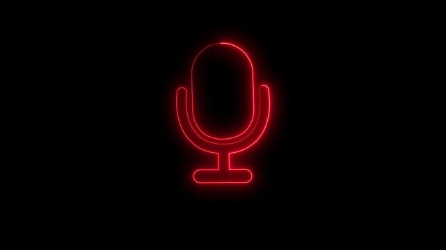 Voice recording podcast mic microphone button icon neon line microphone on a transparent background
