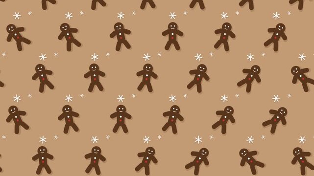 Cute Gingerbread Man Pattern with Snowflakes