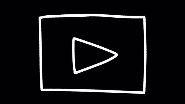2D Hand Drawn White Outline Video Screen Play Icon Animation Frame by Frame Overlay with Transparent Background Alpha Channel