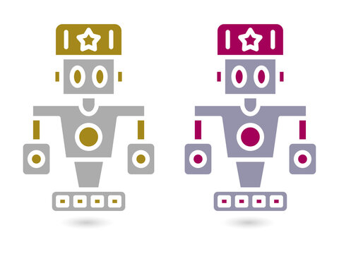 Two stylized robot with stars isolated on a transparent background