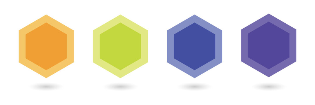 Four colorful hexagonal isolated on a transparent background