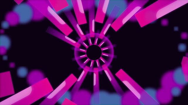 Abstract futuristic neon tunnel animation with pink geometric shapes
