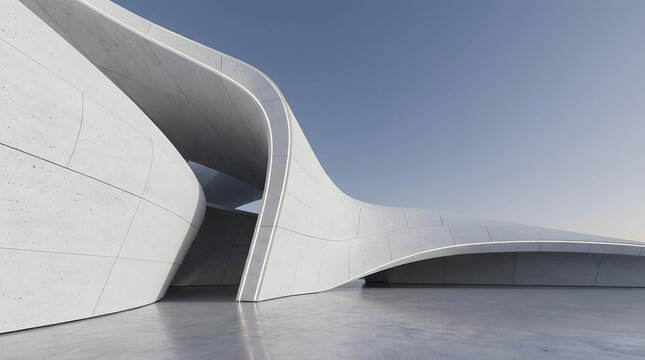 Modern parametric design with smooth fluid curves and white concrete surfaces creating a futuristic urban landscape.