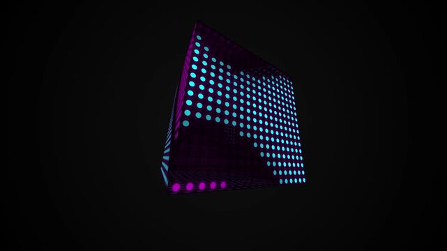 Abstract 3D glowing dot matrix shape spinning animation