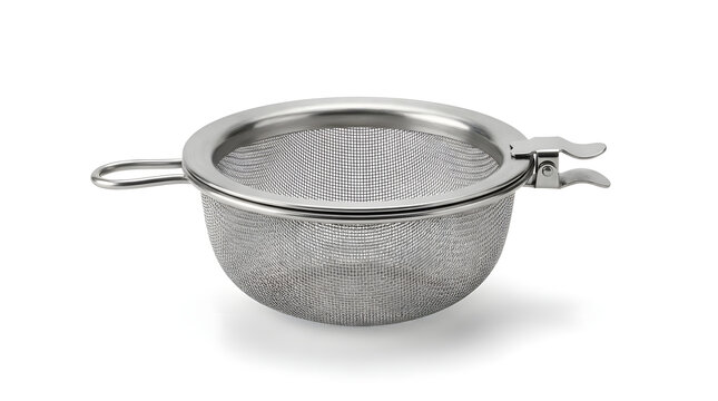 Premium stainless steel fine mesh tea strainer and kitchen infuser accessory isolated on a white background.