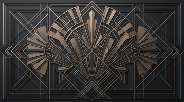 Art Deco Background, Geometric Pattern Design with Metallic Gold Accents Featuring Vintage, Luxury