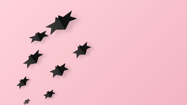Black Origami Stars Flowing on Pink Background Motion