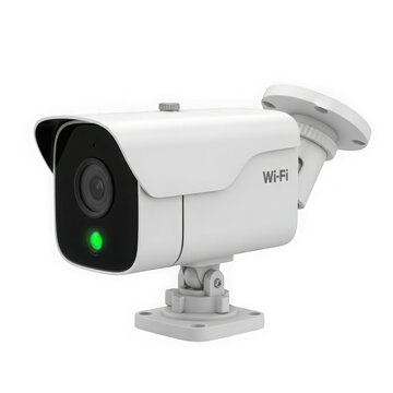 Modern white security surveillance camera for home and business protection isolated on transparent background
