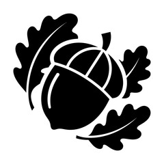 Autumn acorn with oak leaves silhouette vector graphic for seasonal harvest design elements © Soumojit Halder