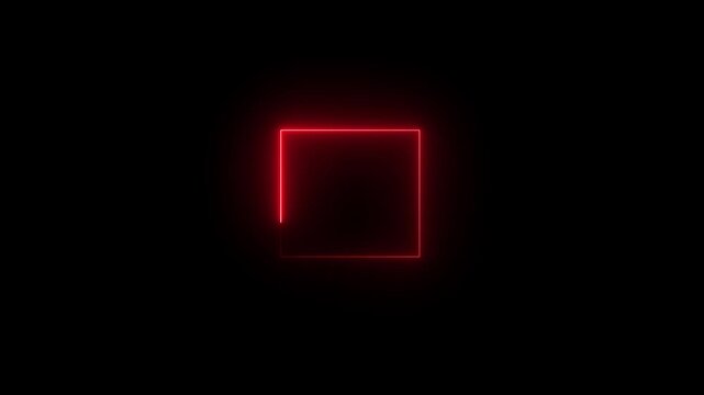 Glowing rad Neon Square Frame with Tracing Light Loop on a transparent Background