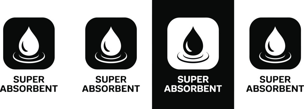 Quick Absorption Icon, water drop symbol for fast absorbent performance moisture control rapid drying liquid absorption and packaging product labels.