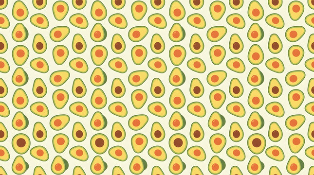 Green and yellow avocado half fruit seamless pattern