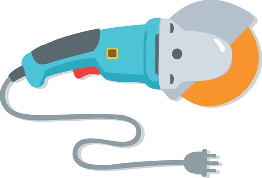 A whimsical and simple vector illustration of an angle grinder, vector isolated on white