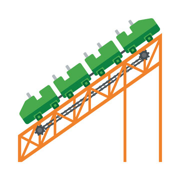 Rollercoaster car climbing steep orange track vector illustration