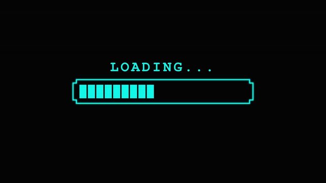 Digital loading progress bar animation on black screen
