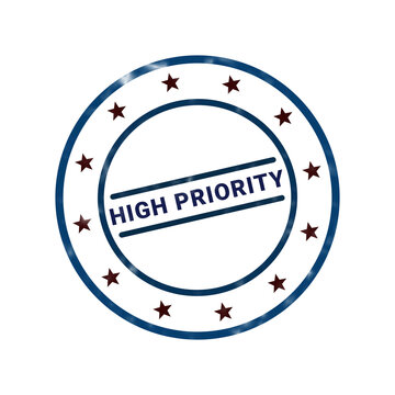 High priority blue circular badge with starburst pattern