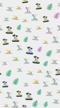 Tropical Islands Pattern with Palm Trees and Leaves