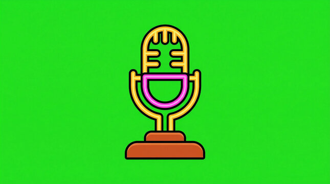 2D Flat Retro Podcast Studio Accent Light Box Front View on Green Screen