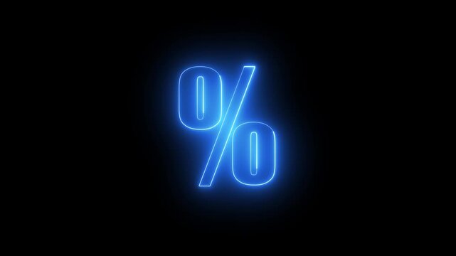 Glowing Blue Neon Percentage Sign with Spinning Circular Frame Loop on Black Background, Ideal for Retail Sales, Discount Promos, and E-Commerce Offer Overlays