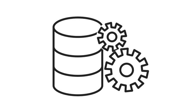 Animated database and gears line art icon stock footage
