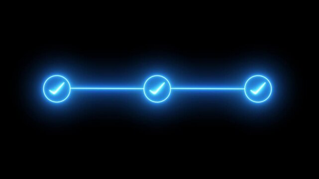 neon 3 step infographic process with check mark icon on a transparent background. . infographic step by step process icon animation Step-by-Step Guide: Business Steps