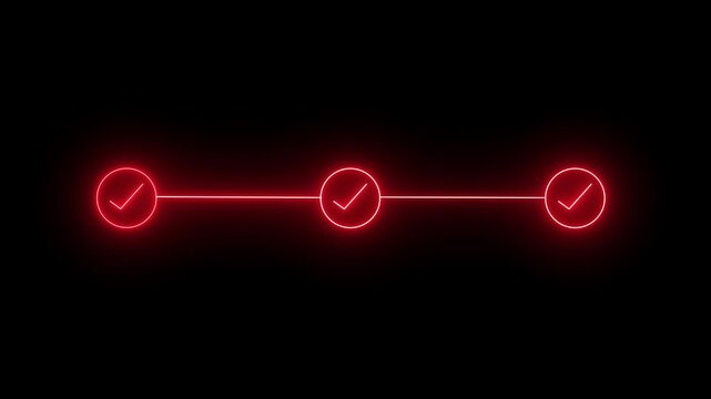 neon 3 step infographic process with check mark icon on a transparent background. . infographic step by step process icon animation Step-by-Step Guide: Business Steps