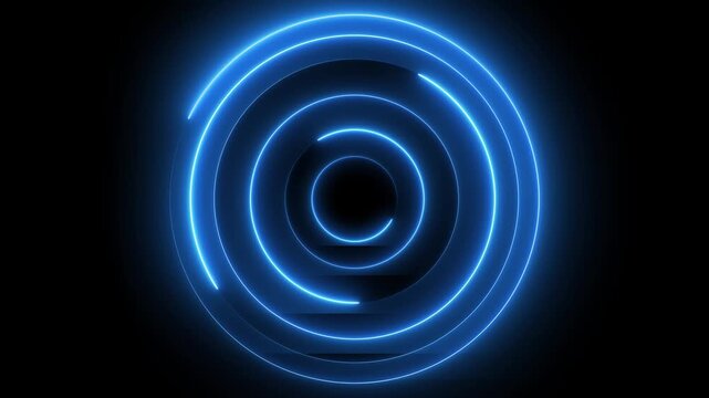 Glowing neon blue color circle frame background with loading bar icon animation eclipse rotation circular processing icon light effect seamless footage on black background	