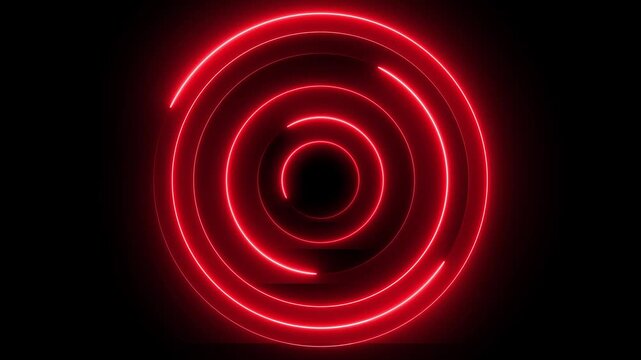 Glowing neon red color circle frame background with loading bar icon animation eclipse rotation circular processing icon light effect seamless footage on black background	