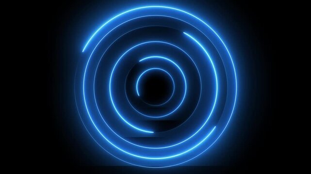Glowing neon blue color circle frame background with loading bar icon animation eclipse rotation circular processing icon light effect seamless footage on black background	