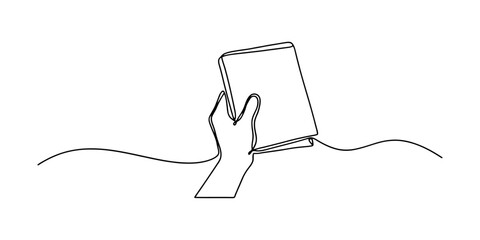 Obraz premium Continuous single line drawing of a hand holding a book