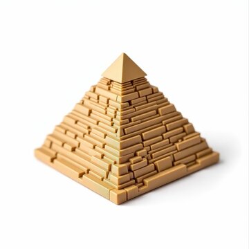 Detailed miniature replica of the great pyramid of giza with realistic limestone texture isolated on white background