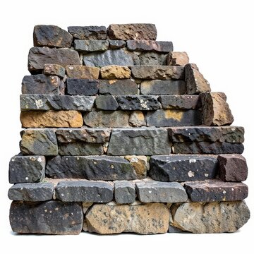 Ancient inca stone terrace step with rough layering and jagged edges on isolated clean white background