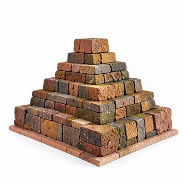 Traditional african stone ziggurat model with step pyramid design and block stone texture isolated on white background