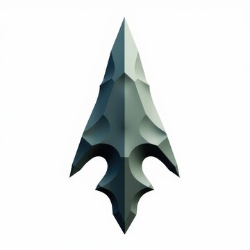 Polygonal fantasy stone arrowhead with sharpened edges, virtual artifact design isolated on white background