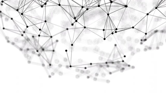 abstract floating lines and dots connect background. technology connection digital data and network structure. 3d node network. clean white science background.