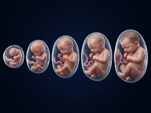 Human Fetal Development Stages in Utero Timeline Progression.