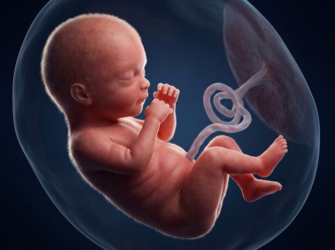 Close-up of a healthy human fetus developing inside the womb.
