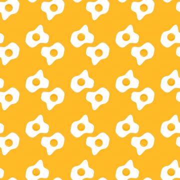 Fried egg seamless pattern. Sunny side up egg pattern background. Healthy breakfast background. 