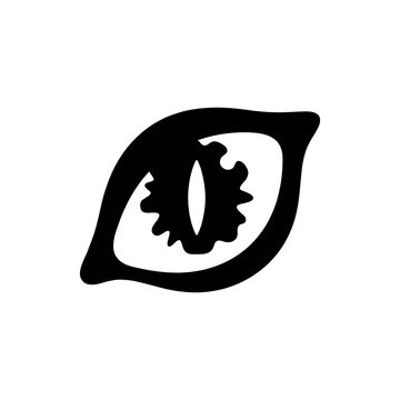 Stylized black monster eye silhouette vector icon for fantasy creature designs and reptile animal graphic projects